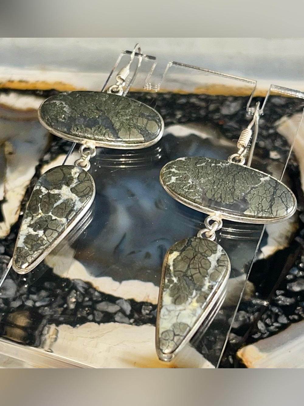 Pyrite Fools Gold Crystal Earrings 2 1/2”